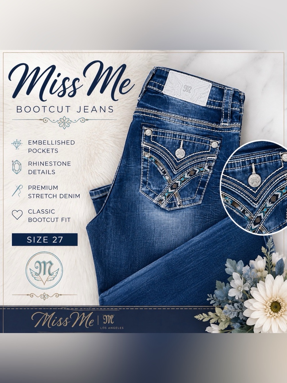 Miss Me Dark Blue Embellished Bootcut Jeans